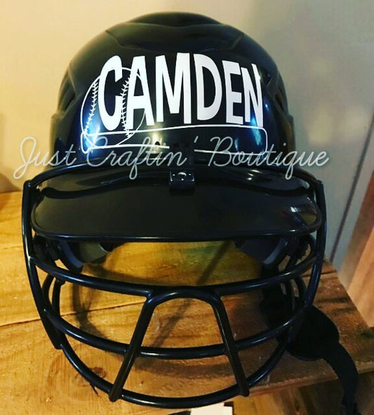 Name Decal w/ Baseball and Bat for Helmet // Custom Helmet Decal