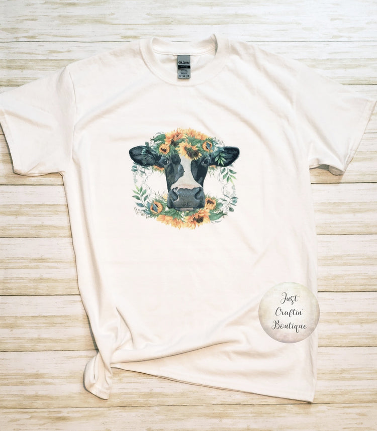 Cow w/ Sunflower Crown // Adult Shirt