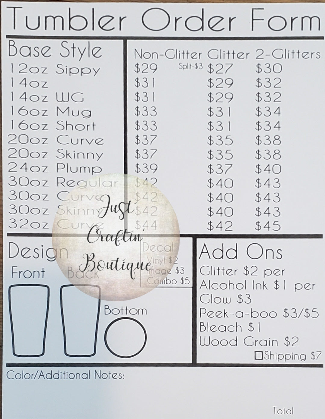 dry-erase-tumbler-order-sheet-physical-copy-just-craftin-boutique for Free Printable Dot Physical Forms Dry Erase Tumbler Order Sheet // Physical Copy – Just Craftin' Boutique for Free Printable Dot Physical Forms