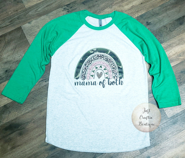 Mama of Both / Camo and Pink Leopard Rainbow // Custom Raglan