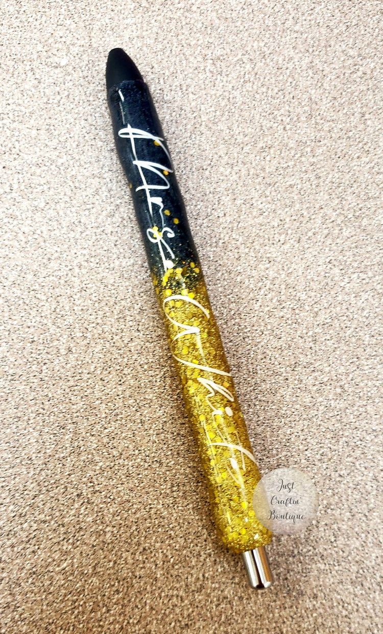 Glitter Pens / Custom Two Color With Name // Sealed Glitter Pens