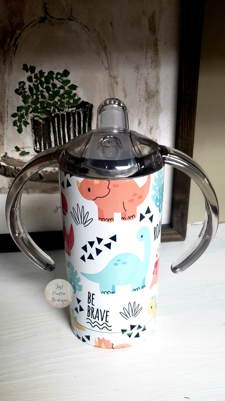 Cute Dinosaur Collage // Double Handled Sippy Cup // Non-Leak Sublimated Tumbler Sippy