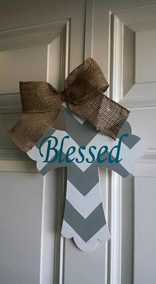 Blessed Chevron Cross w/Burlap Bow // Custom Door Hanger
