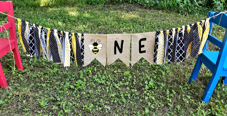 First "bee" day Birthday Banner // Custom Burlap / Fabric Birthday Banner // Bee Themed Party Decor