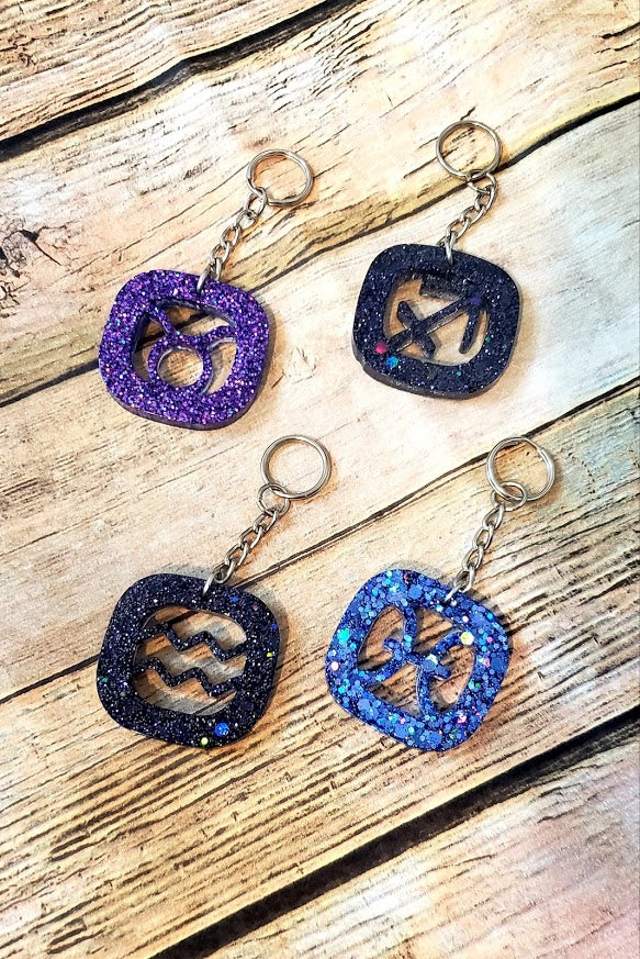 Zodiac Sign Keychain // Glittered Resin Keychain