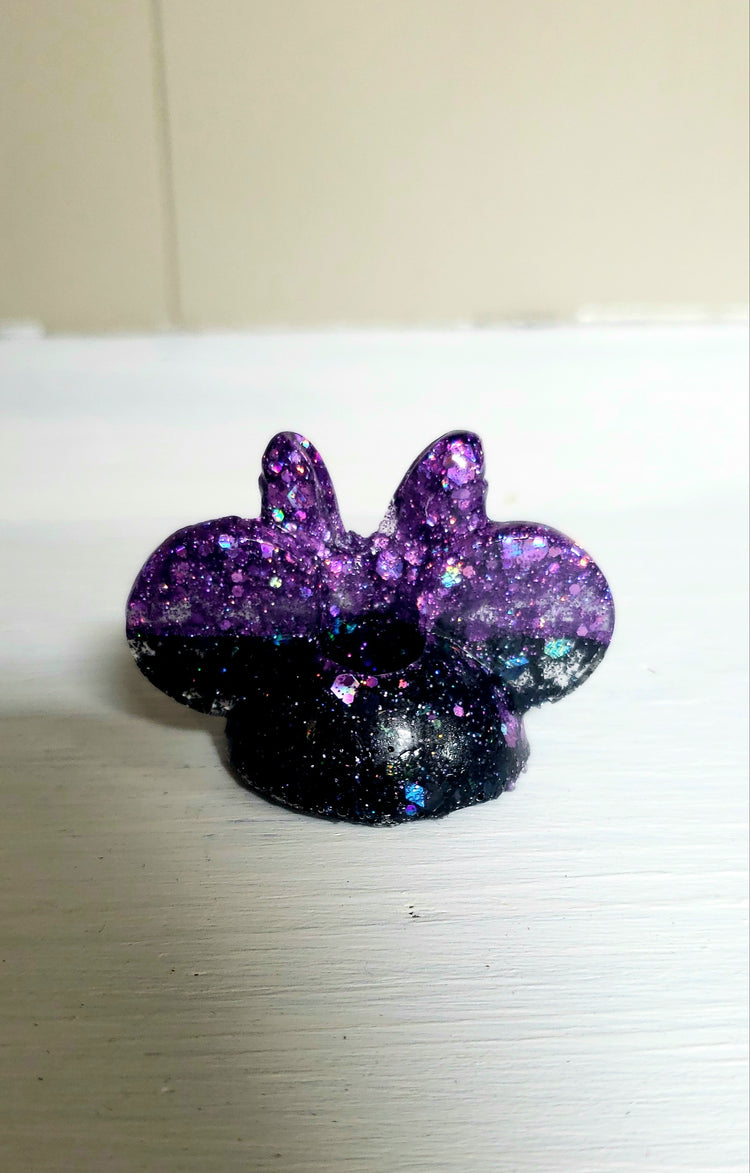 Mouse Head Topper w/Bow or w/o // Custom Gittery Resin Straw Topper