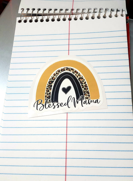 Blessed Mama Leopard Rainbow Sticker // Waterproof Sticker