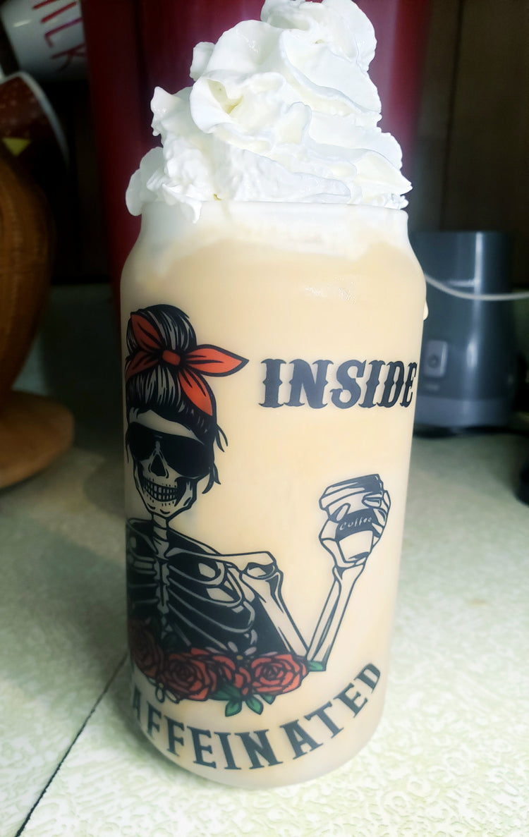 Dead Inside But Caffeinated // Iced Coffee Glass / Frosted Glass // Custom Drinkware