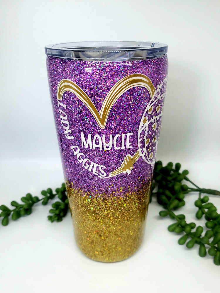 Leopard Volleyball Player Tumbler // Lady Aggies / Any Team // Two-Color Glittered Sealed Custom Tumbler