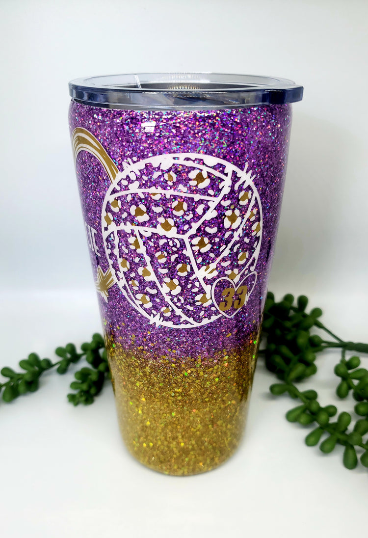 Leopard Volleyball Player Tumbler // Lady Aggies / Any Team // Two-Color Glittered Sealed Custom Tumbler