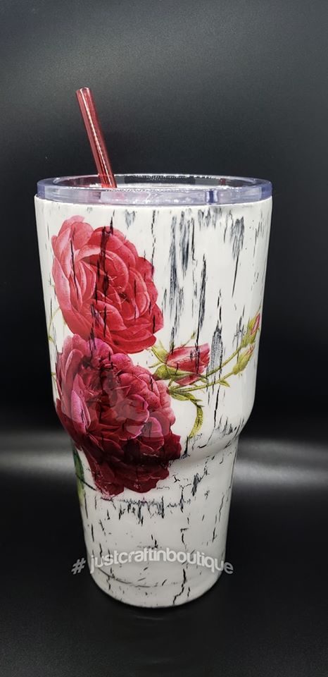 Rose Vine Crackle Painted Sealed Tumbler // Non-Glittered Sealed Tumbler