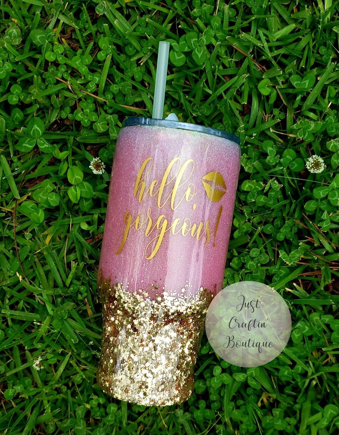 Hello Gorgeous // Two Color Glitter Tumbler w/Lips // Custom Sealed Tumbler