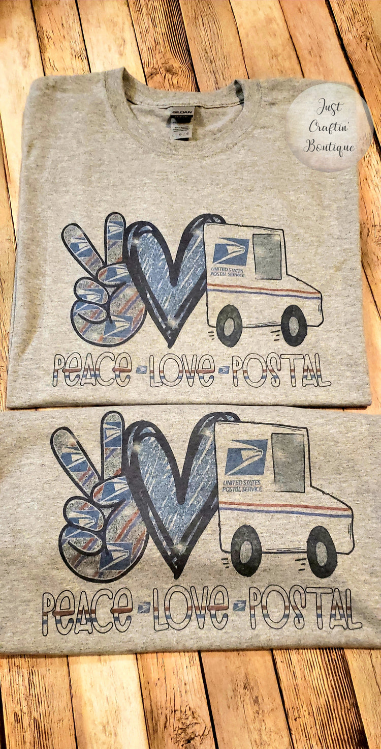 Peace Love Postal / Sublimated Glitter Shirt // Glitter Shirt / Custom Postal Shirt