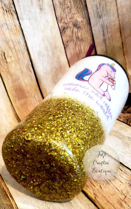 Unicorns and Coffee Rule the World // Two Color Glitter Tumbler w/Lips // Custom Sealed Tumbler