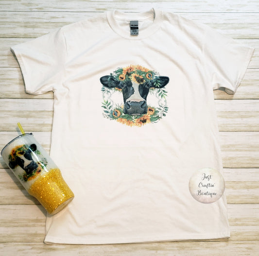 Cow w/ Sunflower Crown // Adult Shirt
