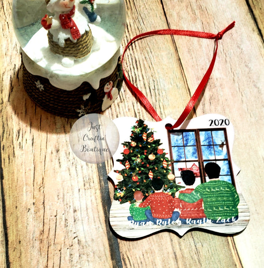 Custom Family // Friends Christmas Ornament // Christmas Tree Scene