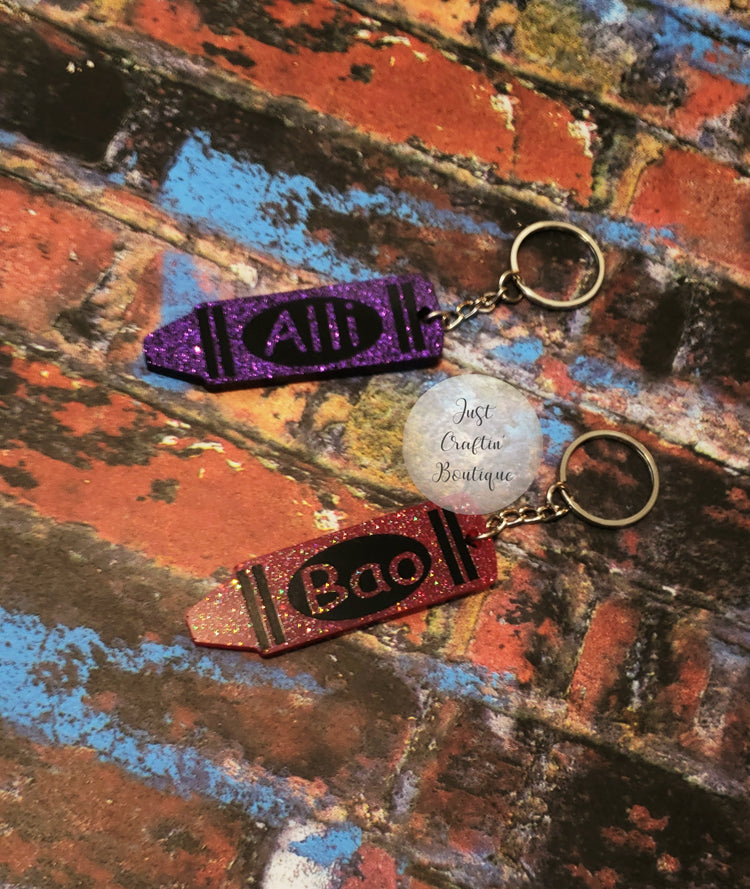 Glittery Crayon Keychain Blank w/ Hardware // Vinyl Blanks // Resin Blanks