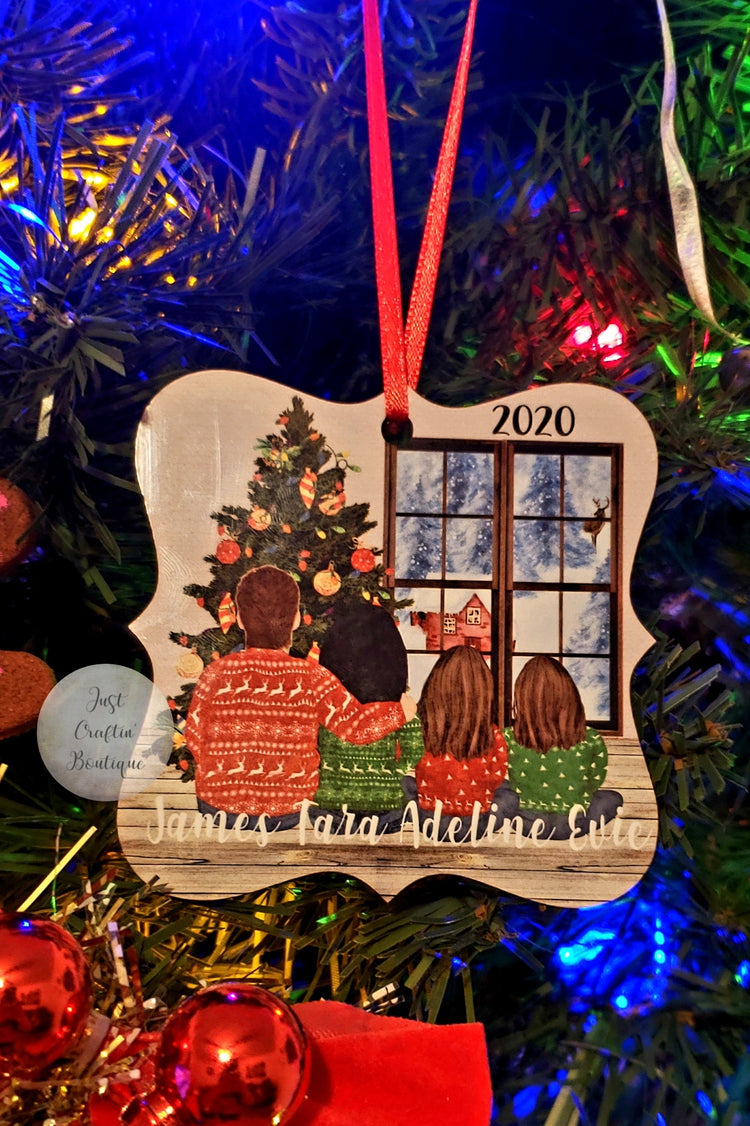 Custom Family // Friends Christmas Ornament // Christmas Tree Scene