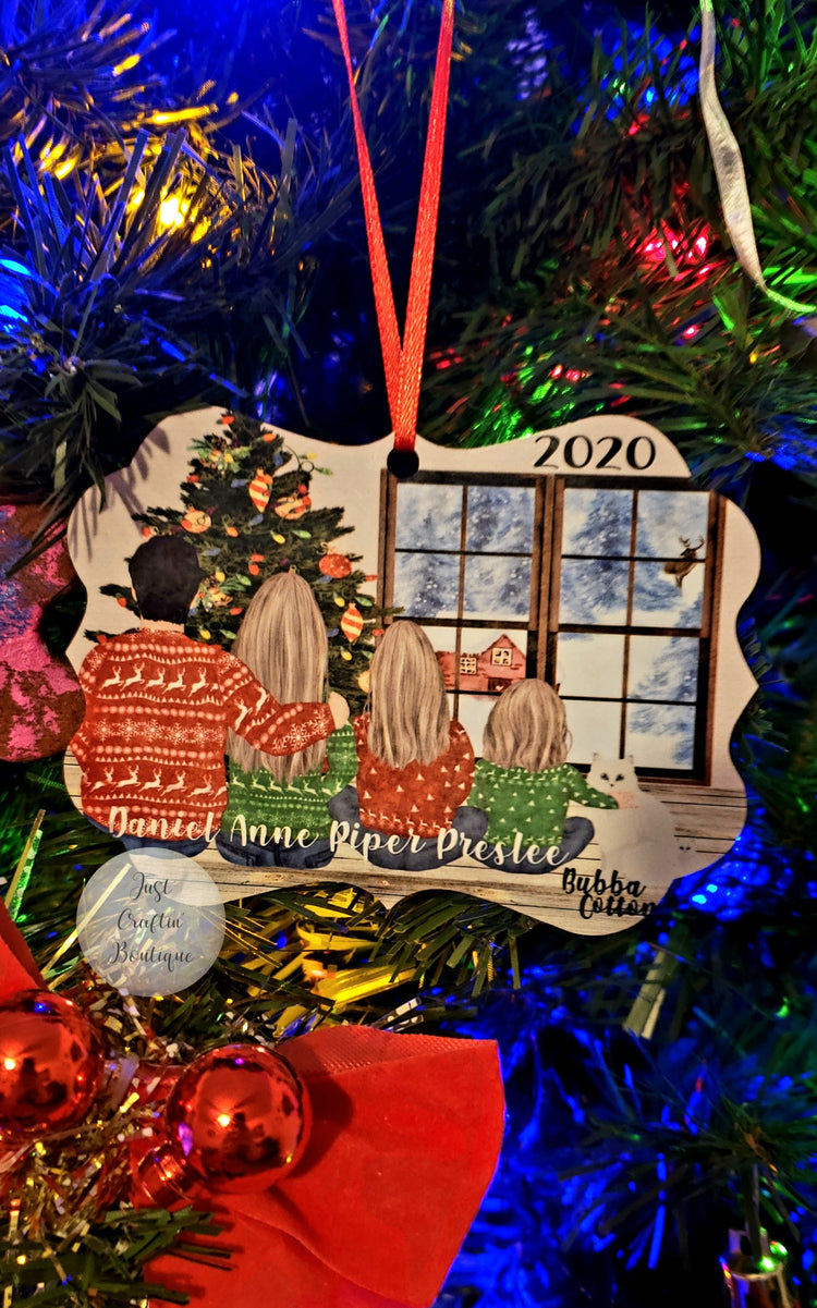 Custom Family // Friends Christmas Ornament // Christmas Tree Scene