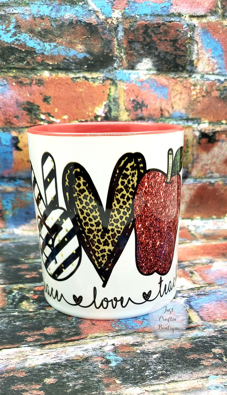 Peace Love Teach Mug // Custom Teacher Sublimated Mug