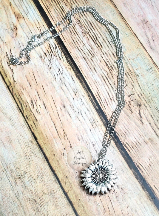 Custom Opening Sunflower Charm Necklace w/ Quote or Picture // Custom Sunflower Necklace