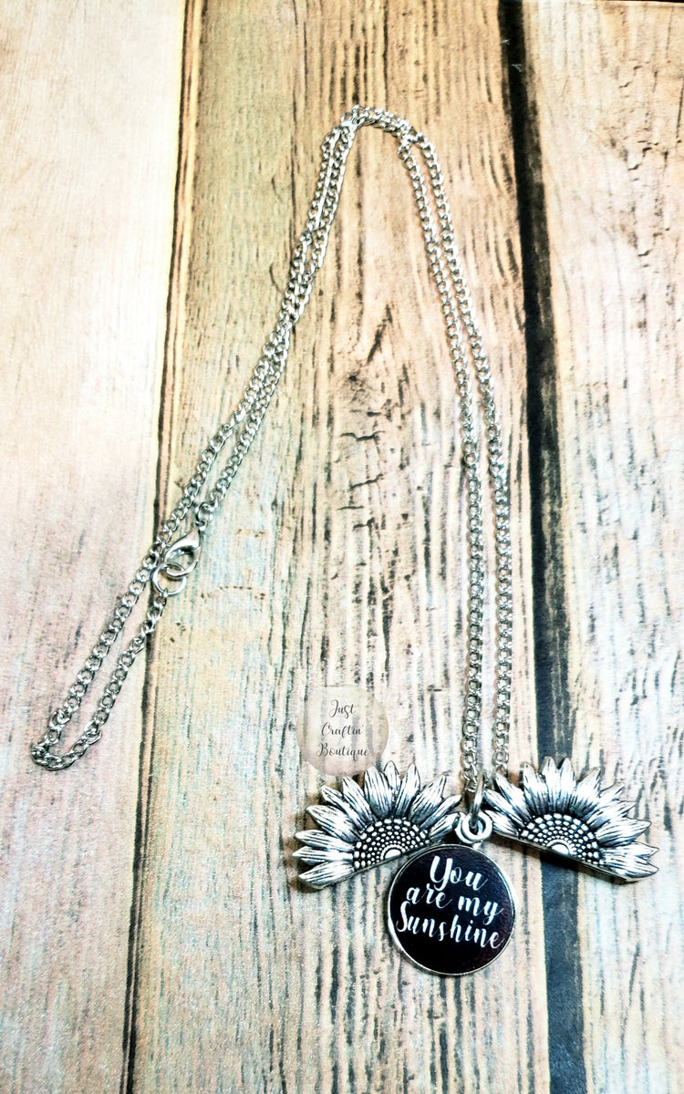 Custom Opening Sunflower Charm Necklace w/ Quote or Picture // Custom Sunflower Necklace