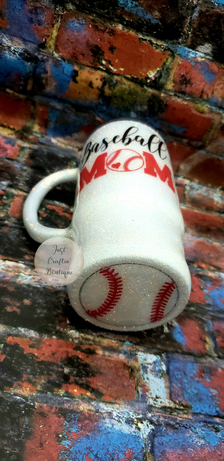 Baseball Mom Solid Glitter // Handled Sealed Mug Tumbler