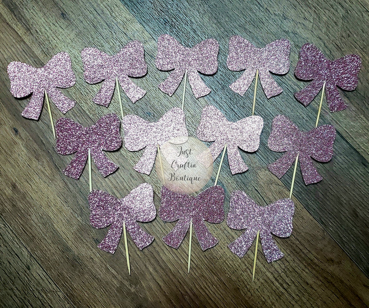 Glitter Pink Bow Cupcake Toppers // Birthday Party Decor // Custom Princess/Queen Birthday / Gender Reveal