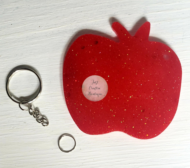 Glittery Apple Keychain Blank w/ Hardware // Vinyl Blanks // Resin Blanks