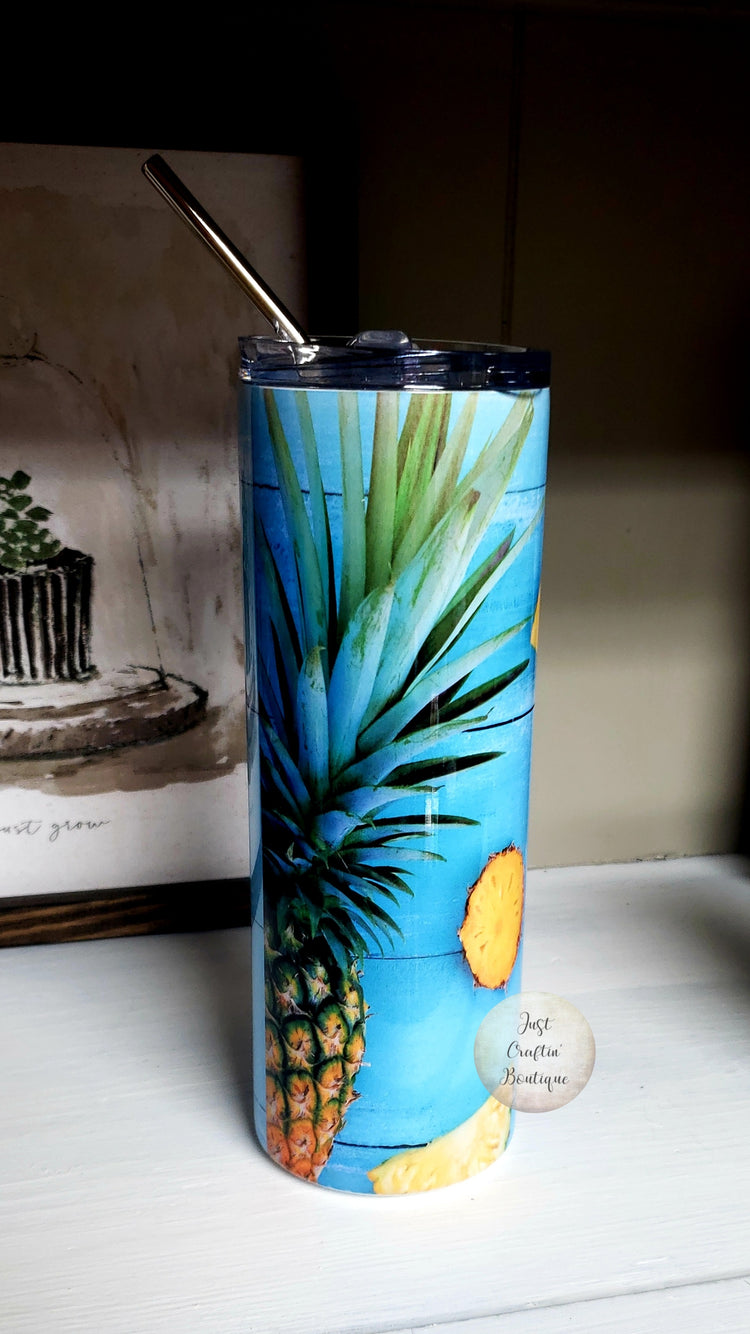 If My Mouth Doesn't Say It My Face Will // Tropical Pineapples // Custom Sublimated Tumbler