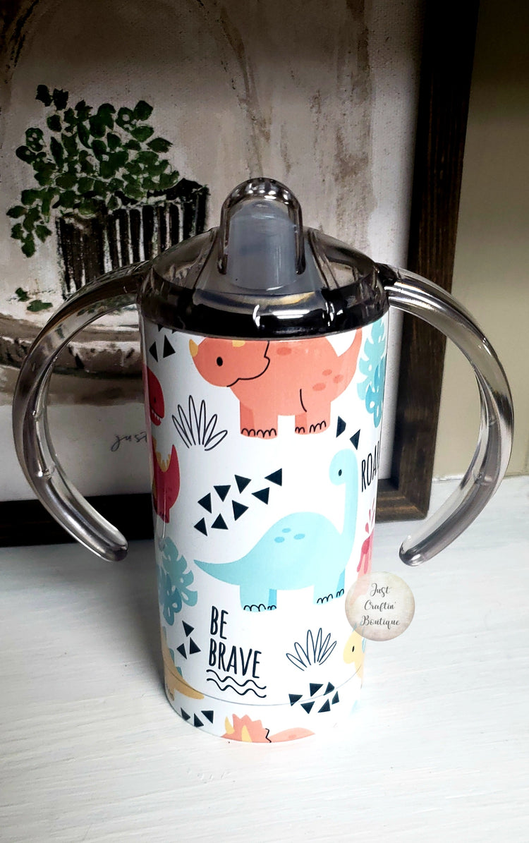 Cute Dinosaur Collage // Double Handled Sippy Cup // Non-Leak Sublimated Tumbler Sippy