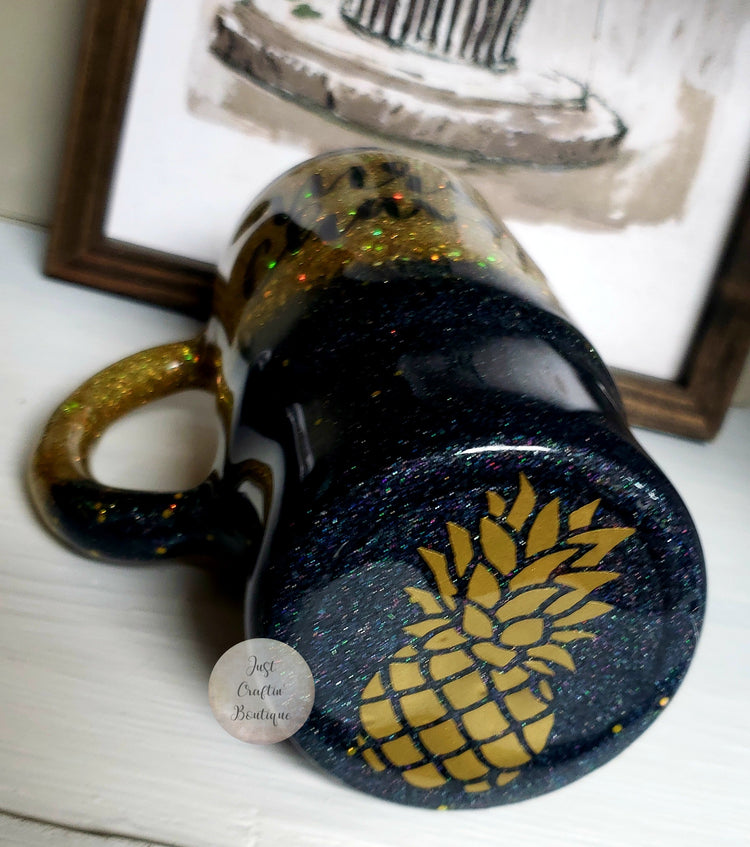Custom Two-Glitter Handled Mug w/Name and Paw Print // Sealed Tumbler