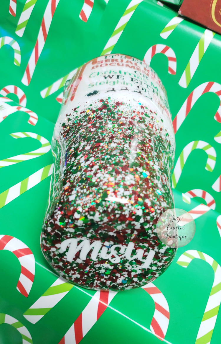 We Either Sleighin' or Slayin' Drip Glitter Tumbler // Custom Glittery Sealed Christmas Tumblers