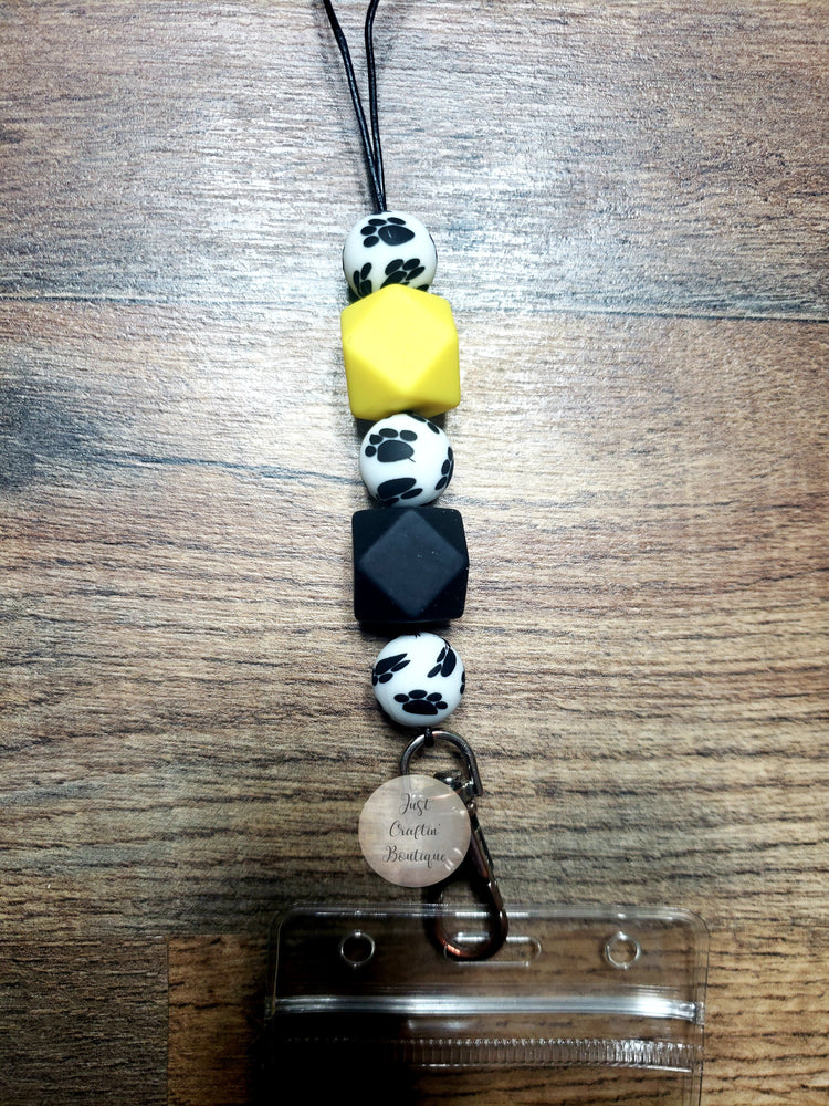 Paw Silicone Round w/Hexagon Beads Lanyard Clip // Teacher Lanyard // Custom Lanyard