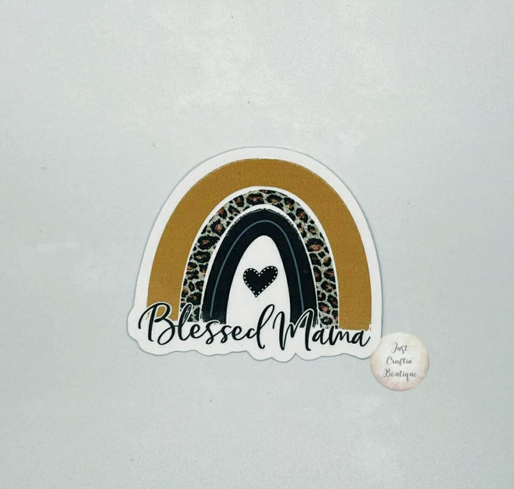 Blessed Mama Leopard Rainbow Sticker // Waterproof Sticker