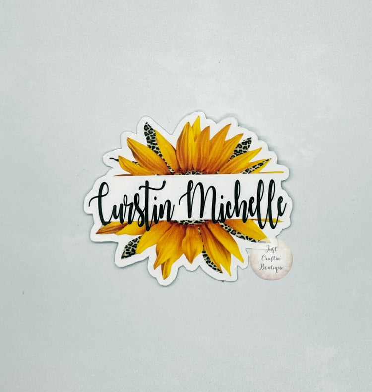 Leopard Sunflower Split Sticker w/Name Sticker // Waterproof Sticker