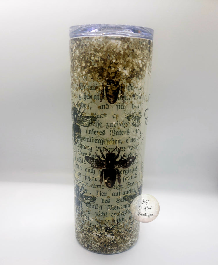 Bee Kind Book Pages and Bees Glitter Tumbler // Sublimation Tumbler