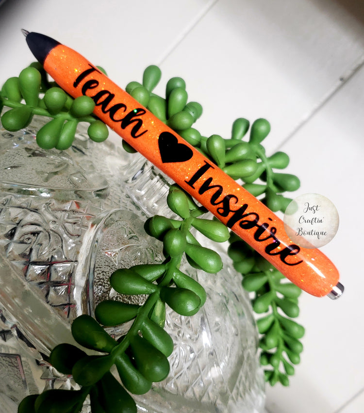 Teach Love Inspire Glittered Pen // One Color With Name //  Custom Sealed Solid Pens