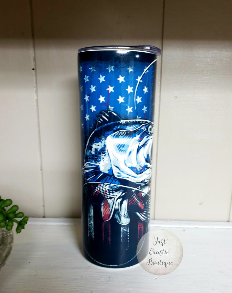 Reel Cool Popsie / Dad // American Flag Fish Tumbler // Custom Sublimated Tumbler