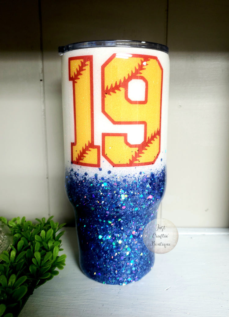 Softball Mom // Softball Numbers // Two-Color Glittered Sealed Custom Tumbler