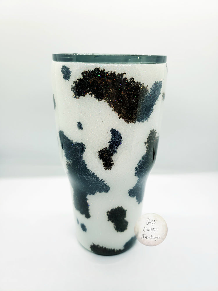 Two-Color Cowhide Glitter Tumbler // Cow Lover Tumbler // Custom Sealed Tumbler