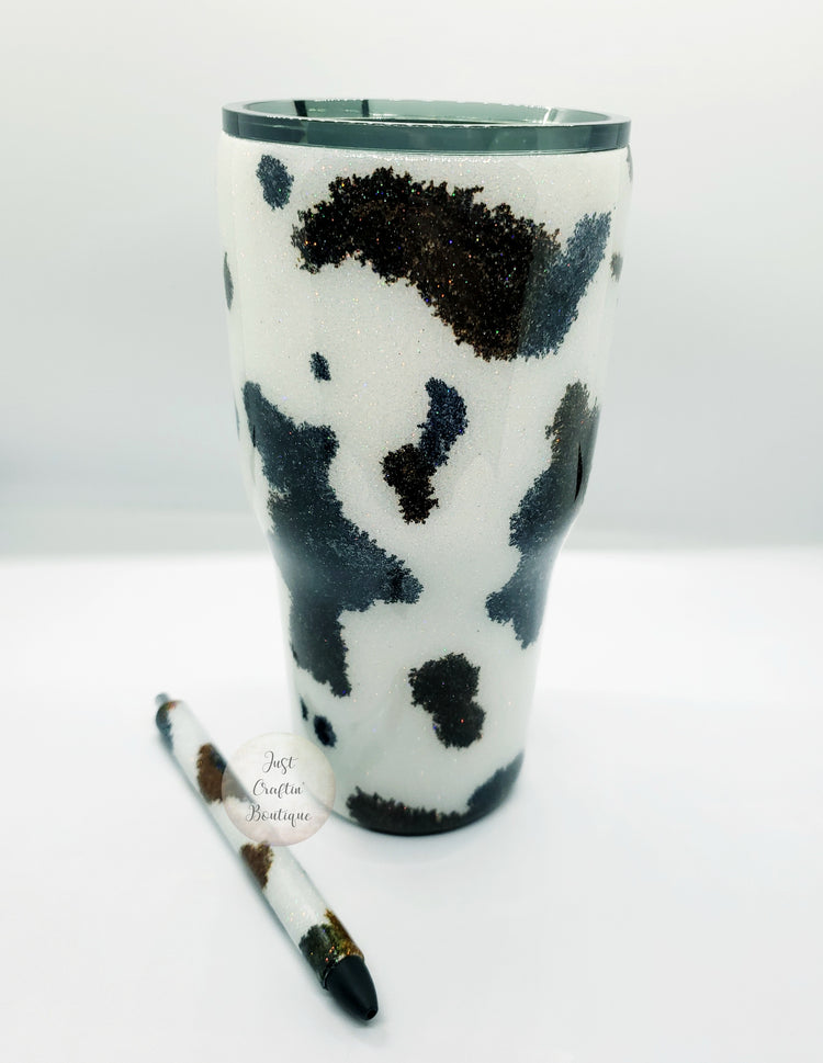 Two-Color Cowhide Glitter Tumbler // Cow Lover Tumbler // Custom Sealed Tumbler