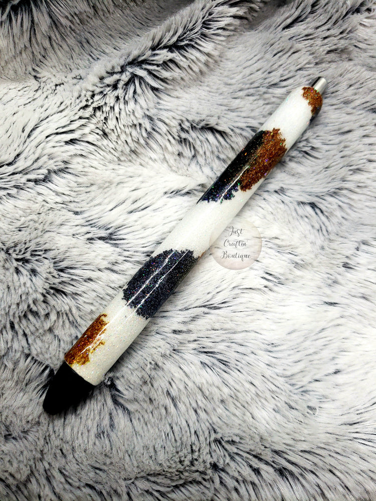 Cowhide Glitter Pen / Two-Color / Custom Cow Pen With Name // Sealed Glitter Pens