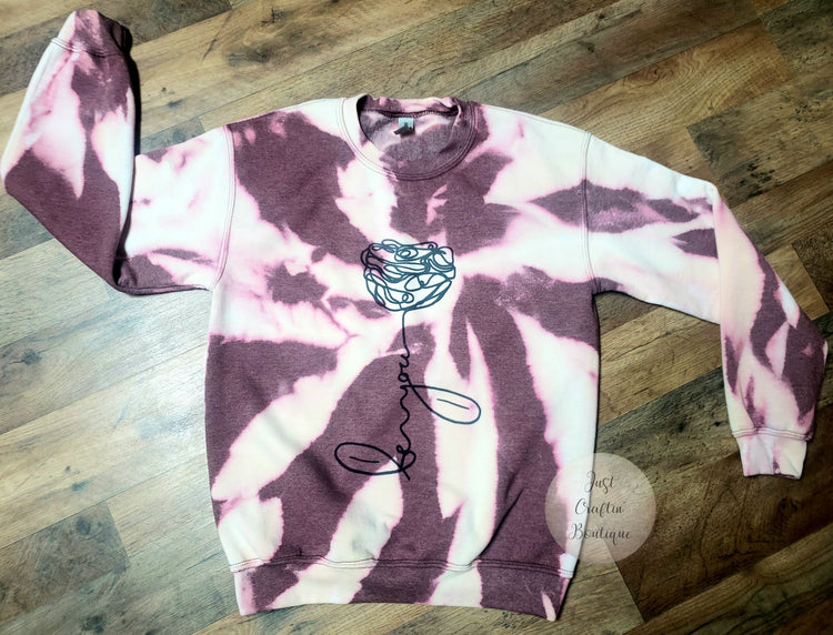 Be You Rose / Hand Drawn Rose // Spiral Bleached Sweater // Custom Adult Sweatshirt
