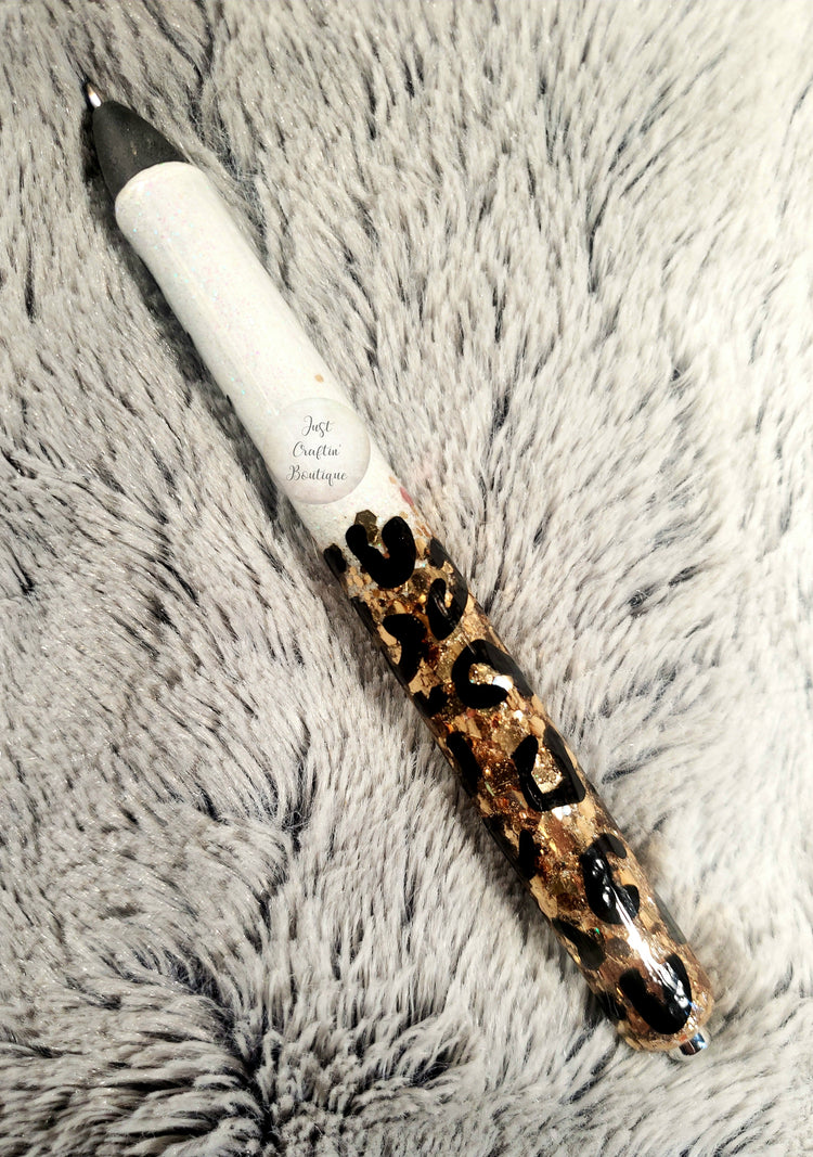 Leopard Chunky Glitter Pen w/Name // Custom Two Color With Name // Sealed Glitter Pens
