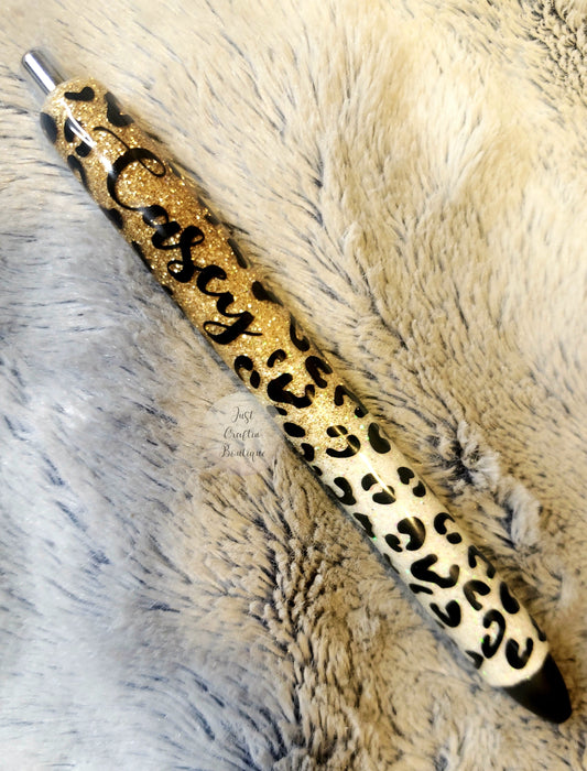 Full Leopard Glitter Pen w/Name // Custom Two Color With Name // Sealed Glitter Pens