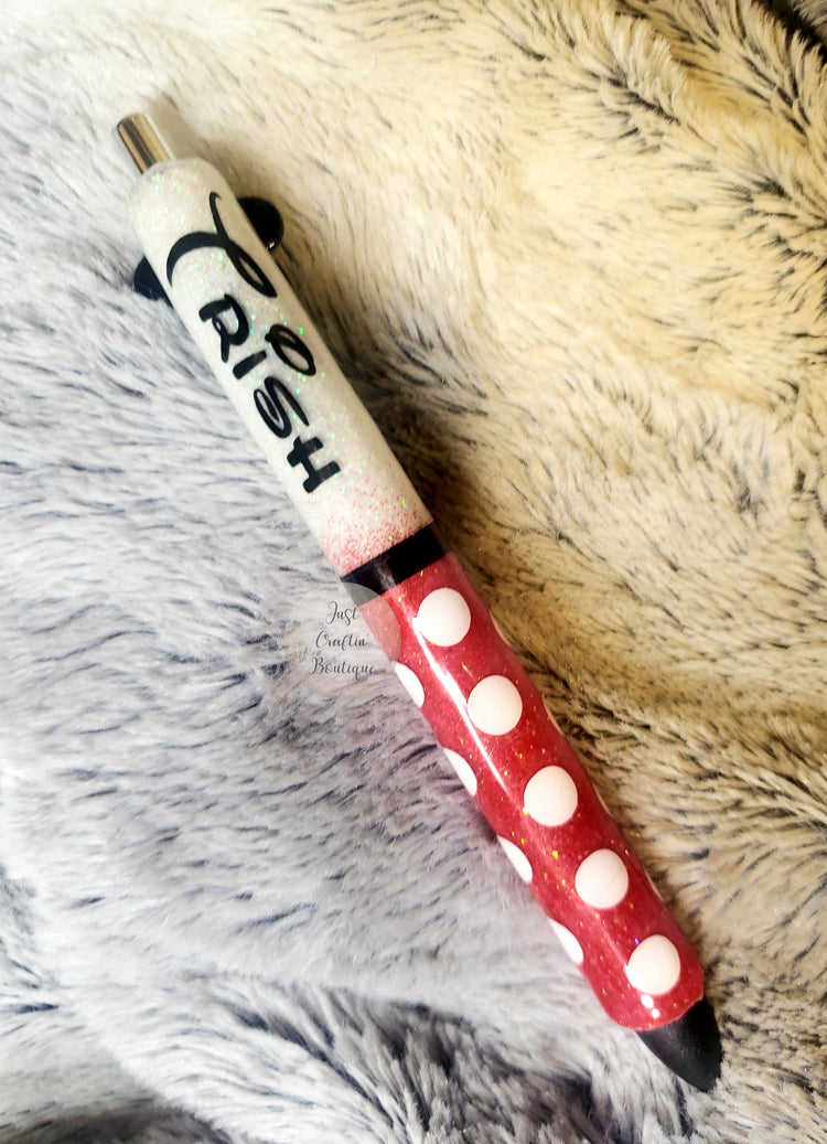 Polka Dot Glittered Pen w/Name And Charm // Sealed Glitter Pens