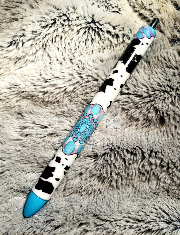 Cowhide w/Turquoise Buckle Wrap Pen // Sealed Gel Pens