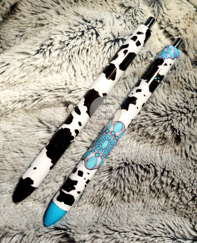 Cowhide w/Turquoise Buckle Wrap Pen // Sealed Gel Pens