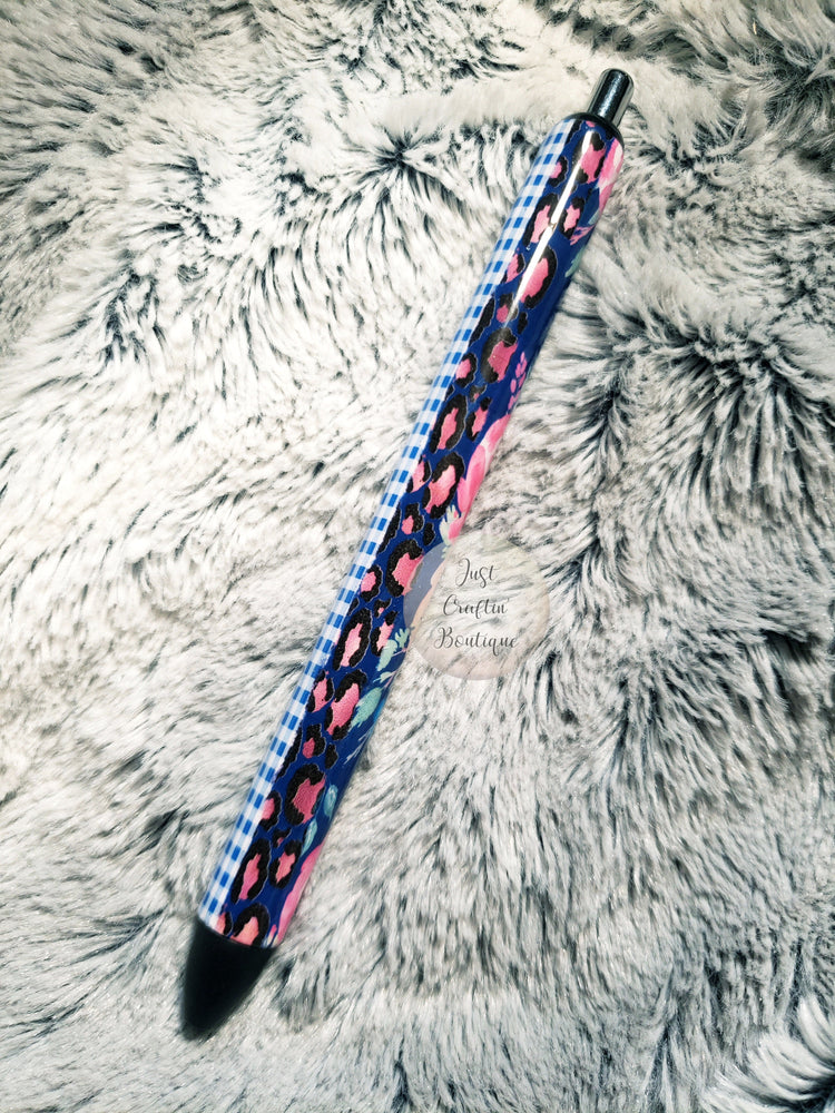 Ready To Go Navy w/Pink Floral Leopard Plaid Pen // Sealed Gel Pens